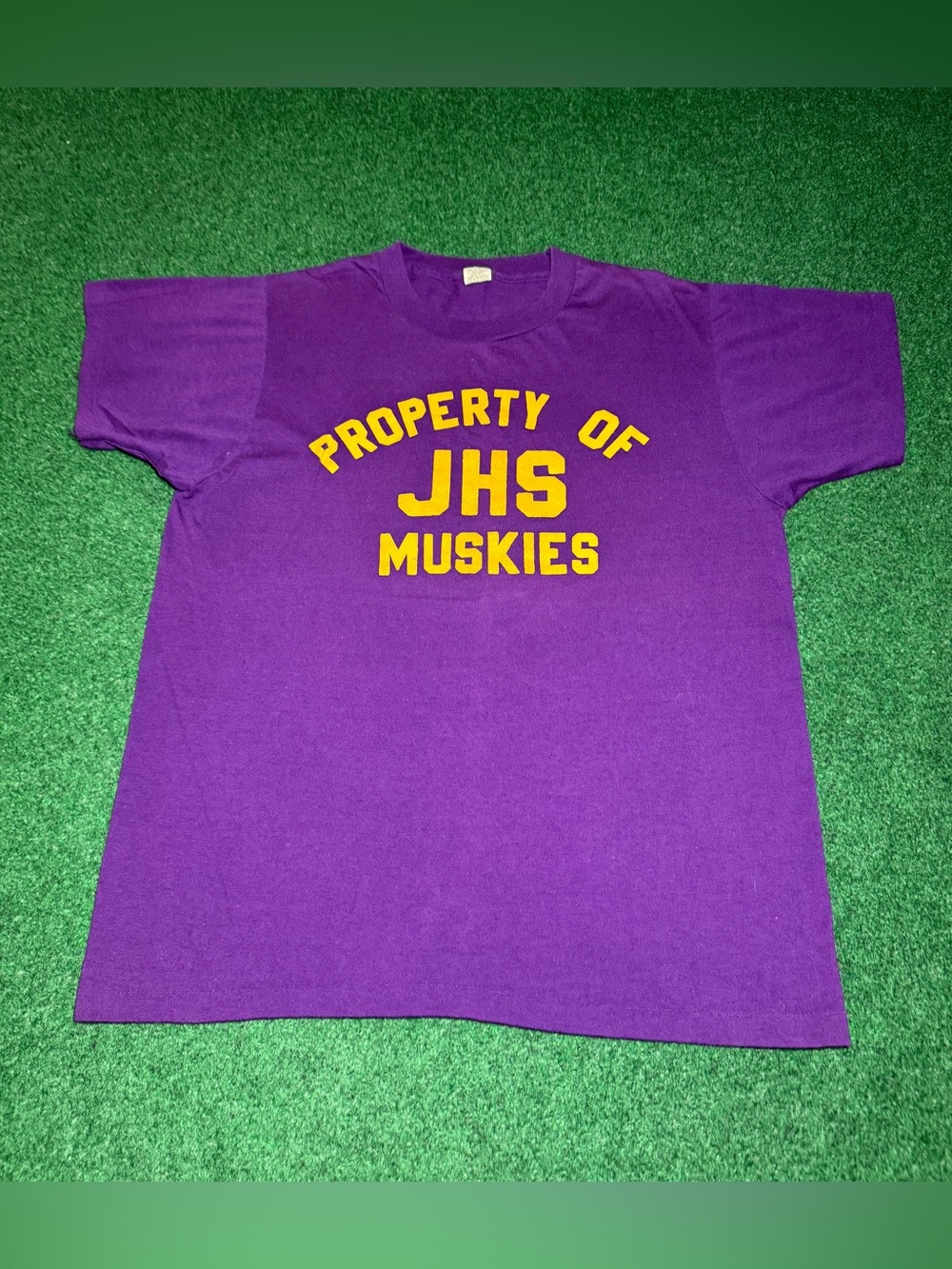 JHS Muskies Jamestown High School 80s 90s Vintage Purple M/L 20x26 T Shirt